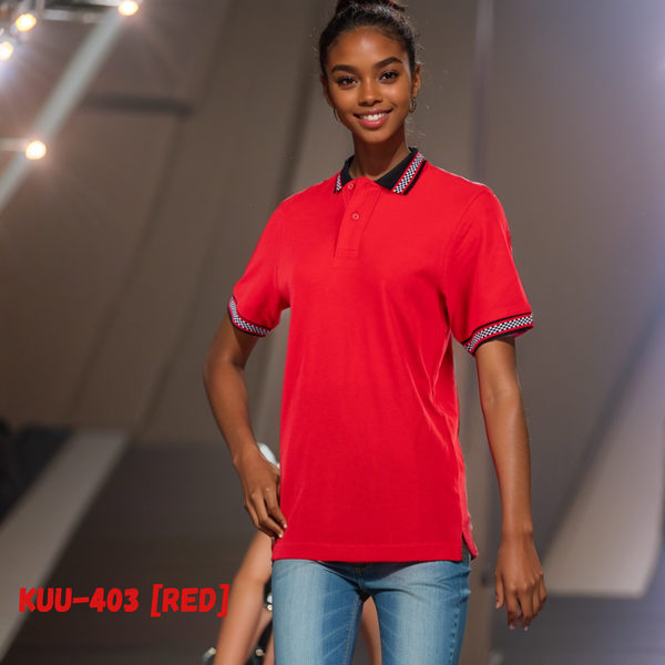 Premium Checker Polo, Unisex,  100% premium combed cotton, this 6.5 oz pique fabric polo [KUU-403] in Red. .